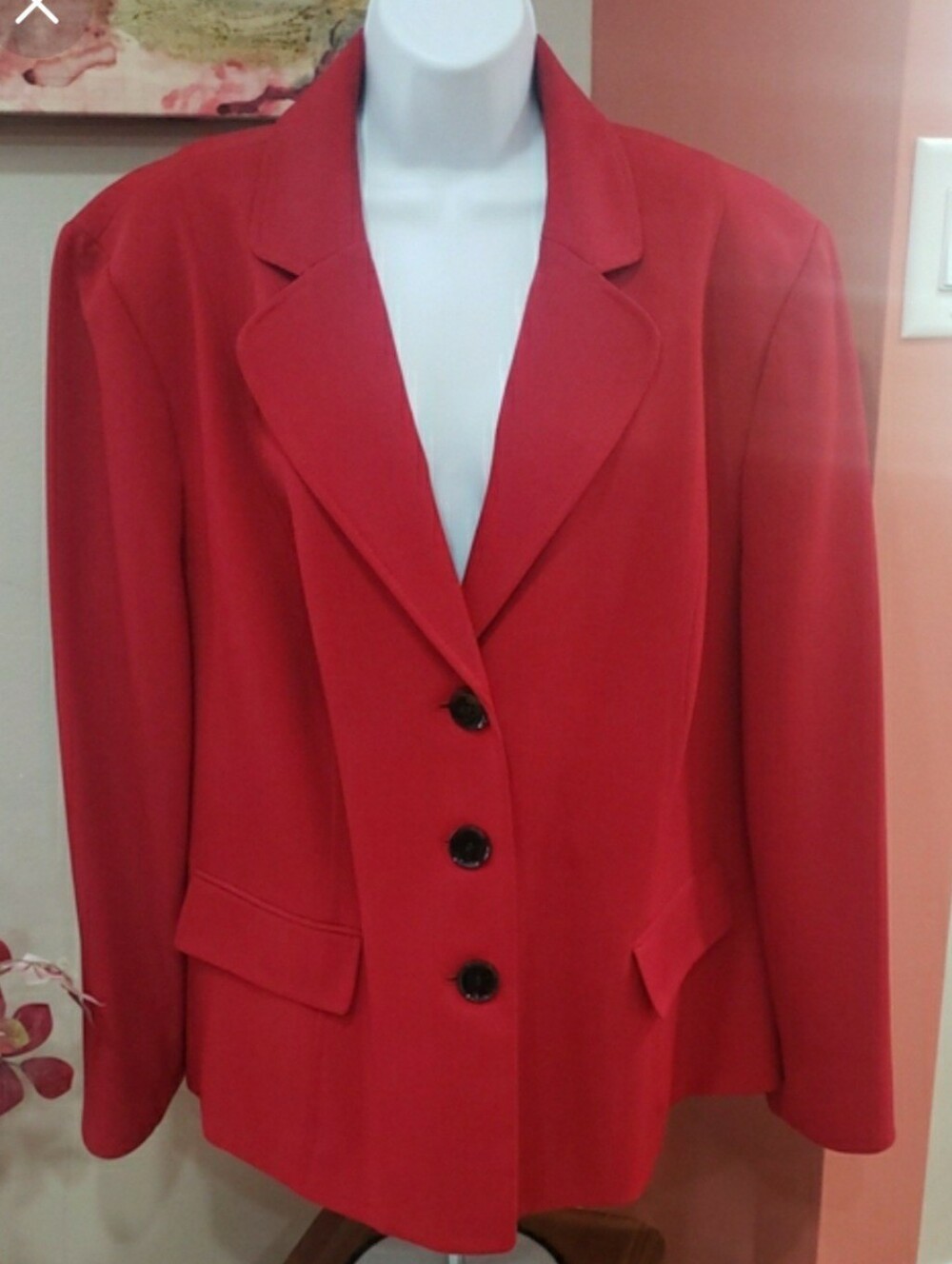 Kasper Women's Red Blazer with Notch Lapel & Coordinating Scarf, 22W